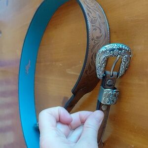 Catchfly Western Belt with Ornate Silver Buckle XXL